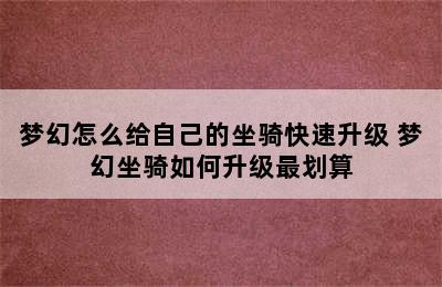 梦幻怎么给自己的坐骑快速升级 梦幻坐骑如何升级最划算